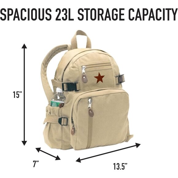 🆕 Women Khaki Vintage Star Canvas Stone-Washed Shoulder Straps Handle Backpack - Picture 5 of 6